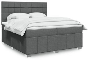 Κρεβάτι Boxspring με Στρώμα Σκούρο Γκρι 200x200 εκ. Υφασμάτινο - Γκρι