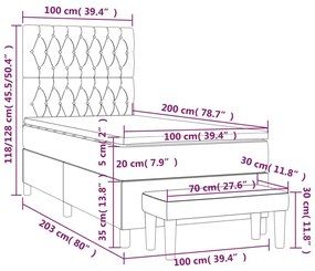 Κρεβάτι Boxspring με Στρώμα Σκούρο Γκρι 100x200 εκ. Βελούδινο - Γκρι