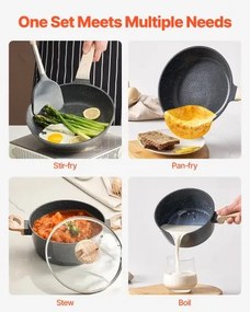 VEVOR 17 Piece Pots and Pans Set Granite Nonstick Kitchen Cookware Black