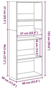 Βιβλιοθήκη Γκρι Σκυροδέματος 60x30x152 εκ. Επεξεργ. Ξύλο - Γκρι