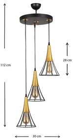 Φωτιστικό οροφής Havana Megapap E27 μεταλλικό τρίφωτο χρώμα μαύρο - χρυσό 30x30x112εκ.