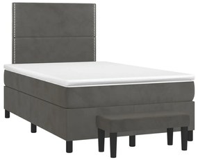 Κρεβάτι Boxspring με Στρώμα Σκούρο Γκρι 120x200 εκ. Βελούδινο - Γκρι