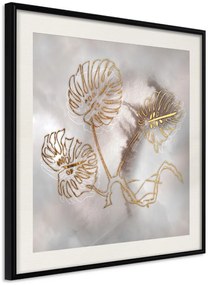 Αφίσα - Golden Monstera Leaves - 20x20 - Μαύρο - Με πασπαρτού