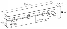 Έπιπλο τηλεόρασης Acnes Megapap χρώμα λευκό - sapphire oak 220x40x52εκ.