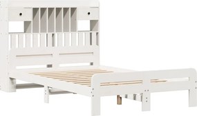 vidaXL Κρεβάτι Βιβλιοθήκη Χωρίς Στρώμα Λευκό 135x190 εκ Μασίφ Πεύκο