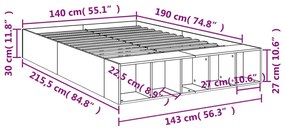 Πλαίσιο Κρεβατιού Καφέ Δρυς 140x190 εκ. Επεξεργασμένο Ξύλο - Καφέ