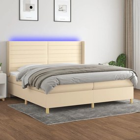 Κρεβάτι Boxspring με Στρώμα &amp; LED Κρεμ 200x200 εκ. Υφασμάτινο