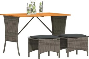 vidaXL Σετ Τραπεζαρίας Κήπου 3 τεμ. Γκρι Συνθ. Ρατάν με Μαξιλάρια