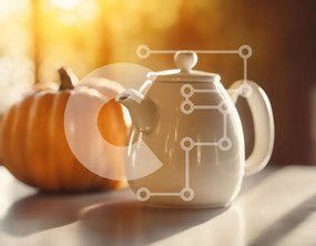 Σετ των 2 Intra Συλλεκτικό Ξύλινο Παζλ Plywood  4mm - Λευκή τσαγιέρα και πορτοκαλί κολοκύθα Σε Ξύλινο Κουτί - Διαστάσεις: 10x10 cm – 25 κομμάτια