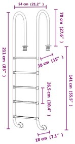 vidaXL Σκάλα Πισίνας 54 x 38 x 211 εκ. από Ανοξείδωτο Ατσάλι 304