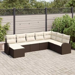 vidaXL Σετ Καναπέ Κήπου με μαξιλάρι 8 pcs Καφέ Πολυ ράταν
