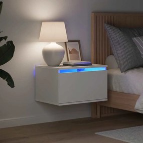 vidaXL Κομοδίνο Επιτοίχιο με Φώτα LED Λευκό