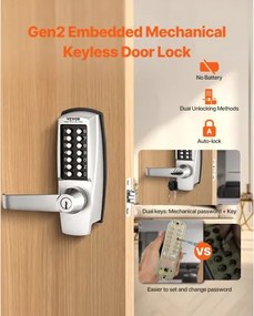 VEVOR Mechanical Keyless Entry Door Lock 14 Key Mechanical Door Lock with Key