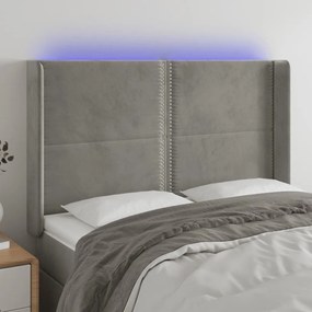 Κεφαλάρι Κρεβατιού LED Ανοιχτό Γκρι 147x16x118/128εκ. Βελούδινο - Γκρι