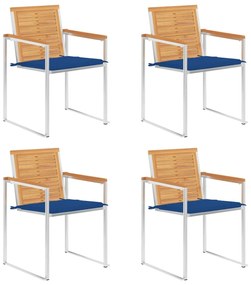 Καρέκλες Κήπου 4 τεμ. από Μασίφ Ξύλο Teak με Μαξιλάρια