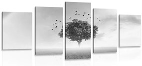 Εικόνα 5 μερών μοναχικό δέντρο σε λιβάδι σε ασπρόμαυρο - 100x50