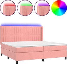 vidaXL Κρεβάτι Boxspring με Στρώμα &amp; LED Ροζ 200x200 εκ. Βελούδινο