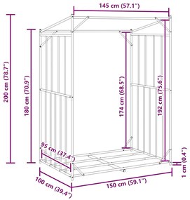 Ράφι για καυσόξυλα με κάλυμμα βροχής 150x100x200 εκ. - Μαύρο