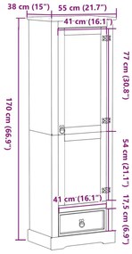 Ντουλάπα Corona 55x38x170 εκ. από Μασίφ Ξύλο Πεύκου - Καφέ