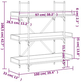 Βιβλιοθήκη 3 Επιπέδων Μαύρη 100x33x108,5 εκ. Επεξεργ. Ξύλο - Μαύρο