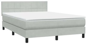 Κρεβάτι Boxspring με Στρώμα Ανοιχτό Γκρι 140x220 εκ. Βελούδινο - Γκρι