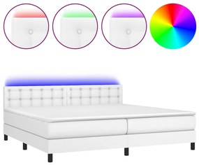 vidaXL Κρεβάτι Boxspring με Στρώμα & LED Λευκό 200x200 εκ. Συνθ. Δέρμα