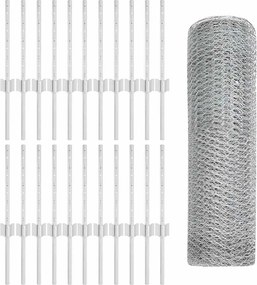 vidaXL Εξαγωνική Φράχτη με Στύλο 50 x 0,4 μ Γαλβανισμένος Χάλυβας