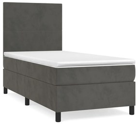 Κρεβάτι Boxspring με Στρώμα Σκούρο Γκρι 90x200 εκ. Βελούδινο - Γκρι