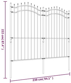 vidaXL Φράχτης με Ακίδες Μαύρος 222 εκ. Ατσάλι Ηλεκτροστ. Βαφή Πούδρας