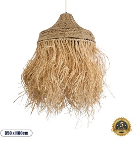 02185 GloboStar® PORTOFERRAIO 02185 Boho Κρεμαστό Φωτιστικό Πλέγμα Μονόφωτο 1 x E27 IP20 Μπεζ Ράφια - Μ50 x Π50 x Υ80cm