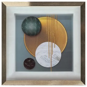 MarHome ΚΑΔΡΑΚΙ ΜΕ ΧΡΥΣΗ ΚΟΡΝΙΖΑ & ΓΥΑΛΙ - 3D ΚΥΚΛΟΙ ΑΦΗΡΗΜΕΝΟ - 41x41cm 18/KIB 16-50018