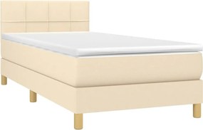 vidaXL Κρεβάτι Boxspring με Στρώμα &amp; LED Κρεμ 100x200 εκ. Υφασμάτινο