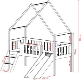 Παιδικό κρεβάτι ANG με τσουλήθρα 80x180 πεύκο LN3936
