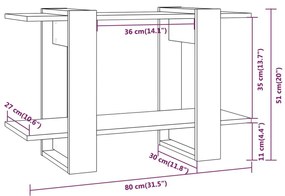 Βιβλιοθήκη/Διαχωριστικό Χώρου Καφέ Δρυς 80x30x51 εκ. - Καφέ