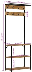vidaXL Καλόγερος Χώρο Αποθ. Παπουτσιών 68x30x182 εκ Μασίφ Ακατ. Μάνγκο