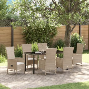 vidaXL Σετ Εξωτερικών Καθισμάτων με μαξιλάρι 7 pcs Μπέζ, Κρέμες Λευκό