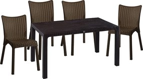 Τραπεζαρία Explore-Confident pakoworld σετ 5τεμ PP καφέ 150x90x73,5εκ