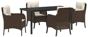vidaXL Σέτ φαγητού για κήπο με μαξιλάρι 5 pcs Καφέ Πολυ ράταν
