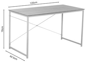Γραφείο εργασίας Ramon φυσικό μελαμίνης-μέταλλο λευκό 120x60.5x70εκ 120x60.5x70 εκ.