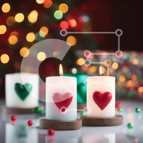 Intra Συλλεκτικό Ξύλινο Παζλ Plywood  4mm - Χριστουγεννιάτικα κεριά σε σχήμα καρδιάς σε ξύλινα σταντ Σε Ξύλινο Κουτί - Διαστάσεις: 10x10 cm – 25 κομμάτια