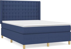 vidaXL Κρεβάτι Boxspring με Στρώμα Μπλε 140x200 εκ. Υφασμάτινο