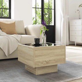 vidaXL Τραπέζι Βοηθητικό με LED Δρυς 40x40x30 εκ. Επεξεργασμένο Ξύλο