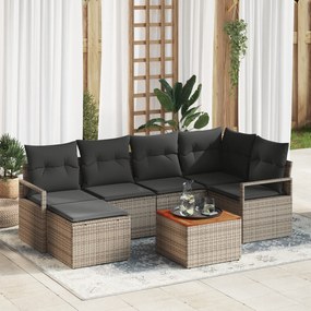vidaXL Σετ καναπέ κήπου Γκρι 7 pcs Γκρι Μεγάλο Ρατάν, Ξύλινος σκελετός