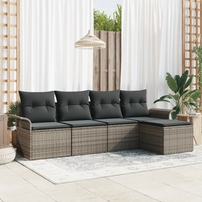 vidaXL Σετ καναπέ κήπου 5 τεμαχίων με μαξιλάρια Γκρι Πολυ-Ρατάν