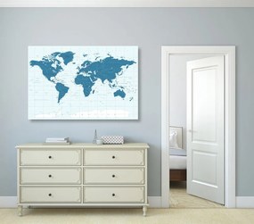 Εικόνα πολιτικό χάρτη του κόσμου σε μπλε - 60x40