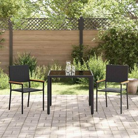 vidaXL Σέτ φαγητού για κήπο 3 pcs Μαύρο 90 x 90 x 75 cm