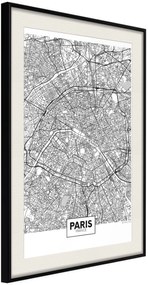 Αφίσα - City Map: Paris - 20x30 - Μαύρο - Με πασπαρτού