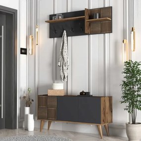Stewehome Έπιπλο Εισόδου Ανθρακί με Κρεμάστρες &amp;amp; Ντουλάπι 120x35x60 cm