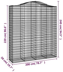 Συρματοκιβώτια Τοξωτά 4 τεμ. 200x50x220/240 εκ. Γαλβαν. Ατσάλι - Ασήμι