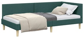 vidaXL Κρεβάτι Γωνίας Σκούρο πράσινο 90 x 190 cm Ύφασμα και Έργο ξύλου